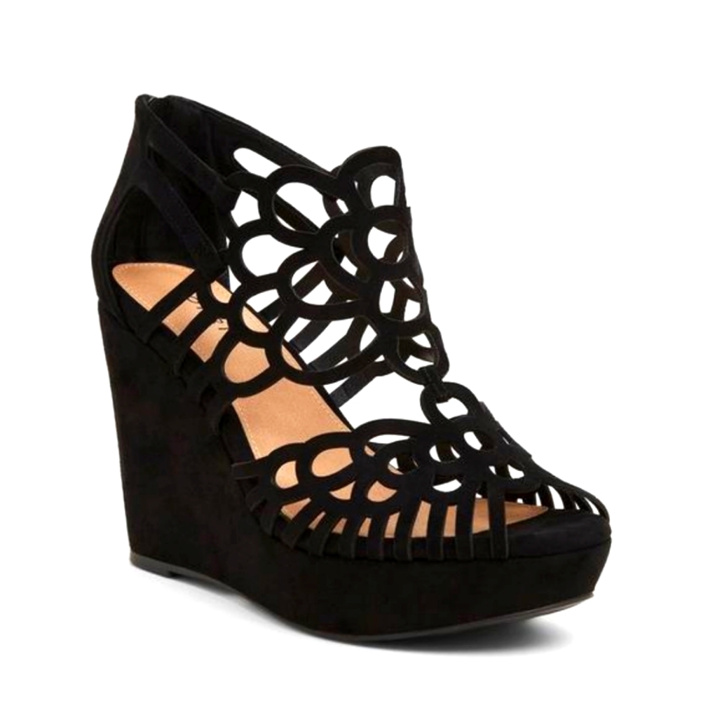 TORRID Black Faux Suede Laser Cut Platform Wedge SIZE 7.5W